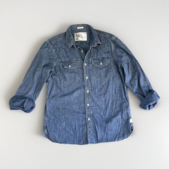 American Eagle Outfitters Sz M Men’s Denim L/S Button Down Shirt‎ Athletic Fit - Picture 1 of 8